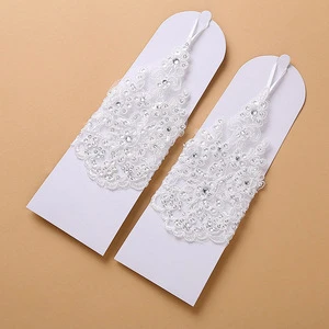 Fingerless Lace Bridal Gloves Rhinestone Wedding Gloves