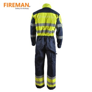 Fluorescent Yellow High tenacity cotton/polyester flame retardant proof hi vis coverall clothing petroleum uniform
