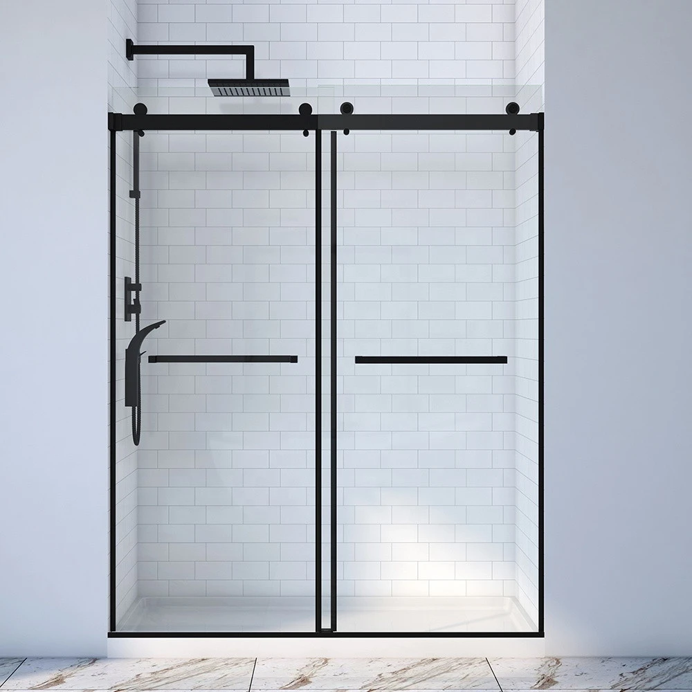 Frameless bypass sliding tempered glass shower door
