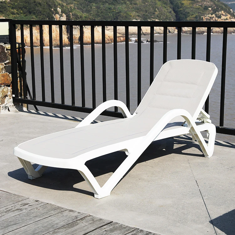 Garden Sunbed Swimming Poolside Fabric Patio Outdoor Plastic Beach Sun Lounger With Padded Teslin