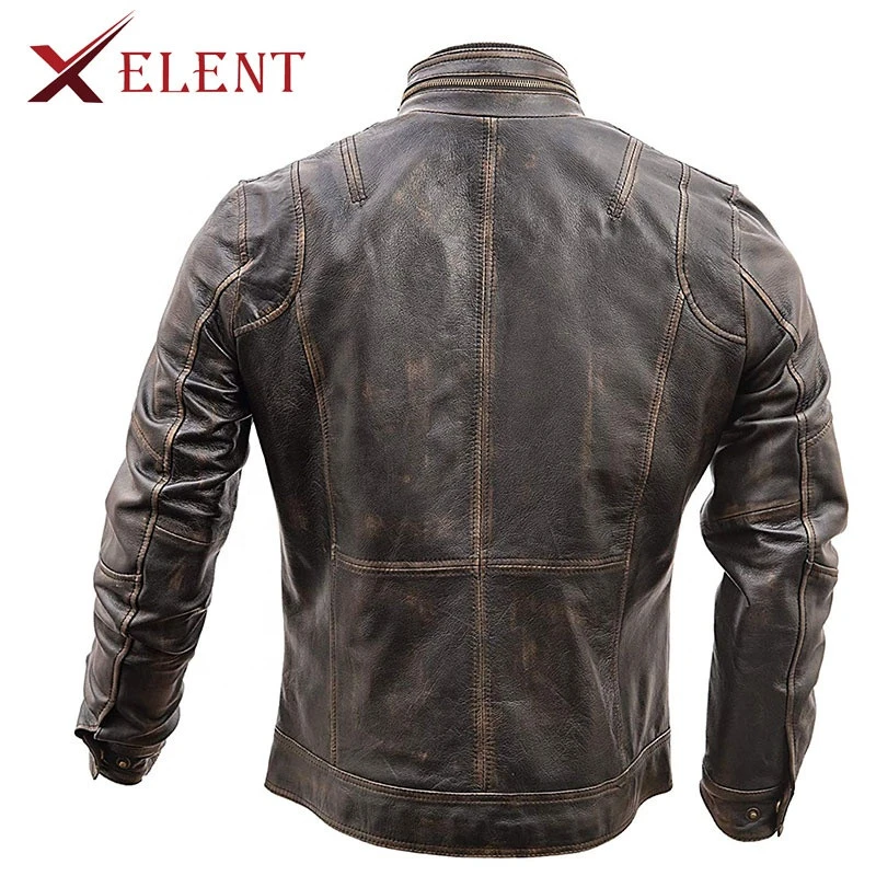 Genuine Leather Jacket Casual Fashion Mens Motorcycle Leather Jacket COW Skin Polished Garment SPLIT Belt