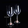 good quality colored enamel metal floral wine glass cups holder 2pcs/set