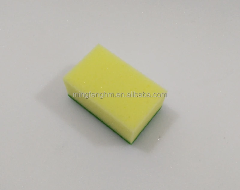 Green color kitchen cleaning sponge with scour pad