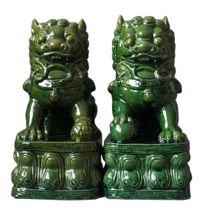 Green color tri-coloured glazed pottery of the Tang Dynasty Fu Statue Home Decoration Classic Chinese Fengshui Foo Dog