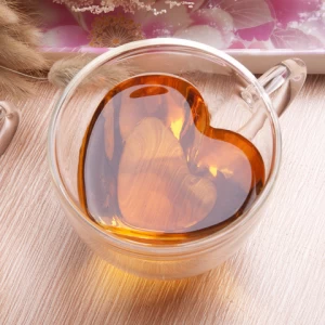 Heat Resistant 180ml 240ml Heart shaped clear double walled glass tea mugs juice beer water coffee cup glass for gift