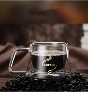 High borosilicate Glass Double Coffee Cup home heat resistant Glass Cappuccino Cup Coffee Cup with handle mug