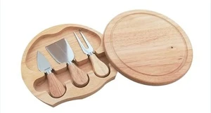 High Quality Bamboo Round cheese board with 3 knifes,wood cheese cutting board,cheese set