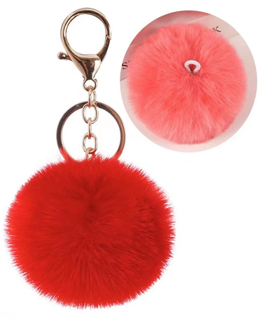 High Quality Sales Well  Color Faux Fur Pom Pom Ball Keychains Low Price Puff Ball Bag Charm Metal Keychain