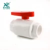High quality useful red handle white body 3 piece pvc ball valve