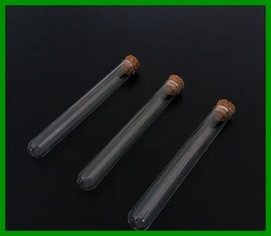 high tranparent flat bottom glass test tube with cork