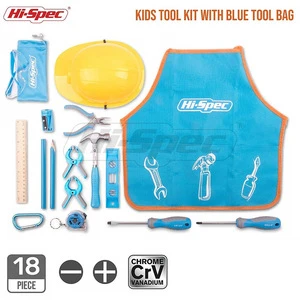 Hispec 18 pc children kids real metal hand tools set kit for kids DIY in Blue Tool Bag