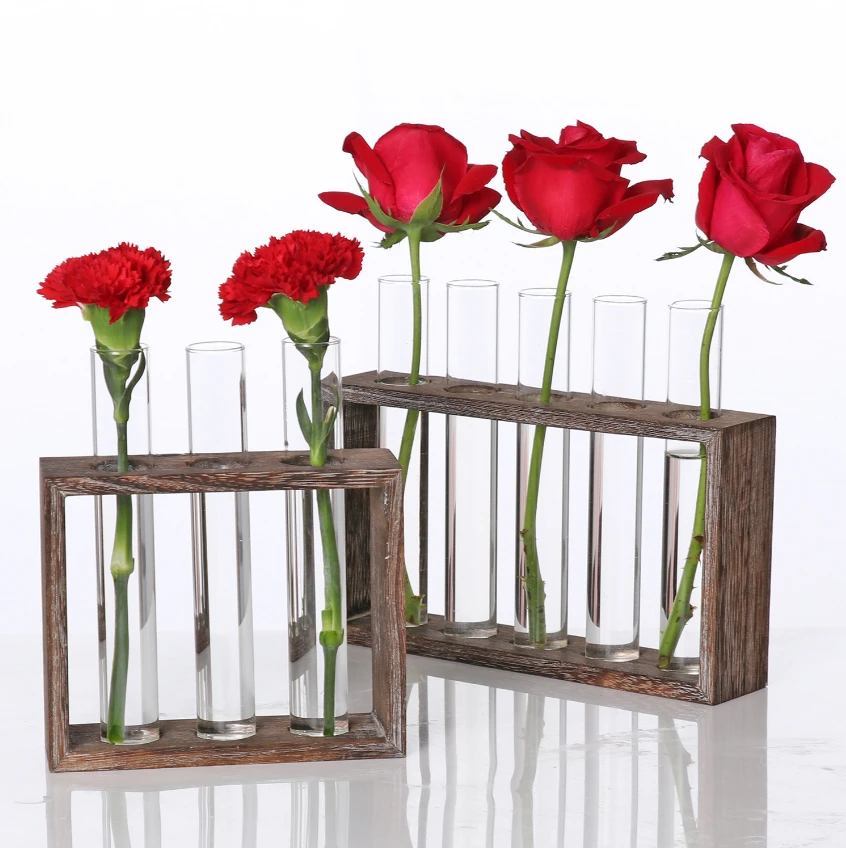 home decor Wooden Frame Hydroponic Glass propagation station Test Tube Vase