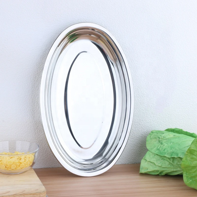 Home Kitchen Food Metal Serving Tray Stainless Steel Serving Plate Oval Deep Egg Shape Tray