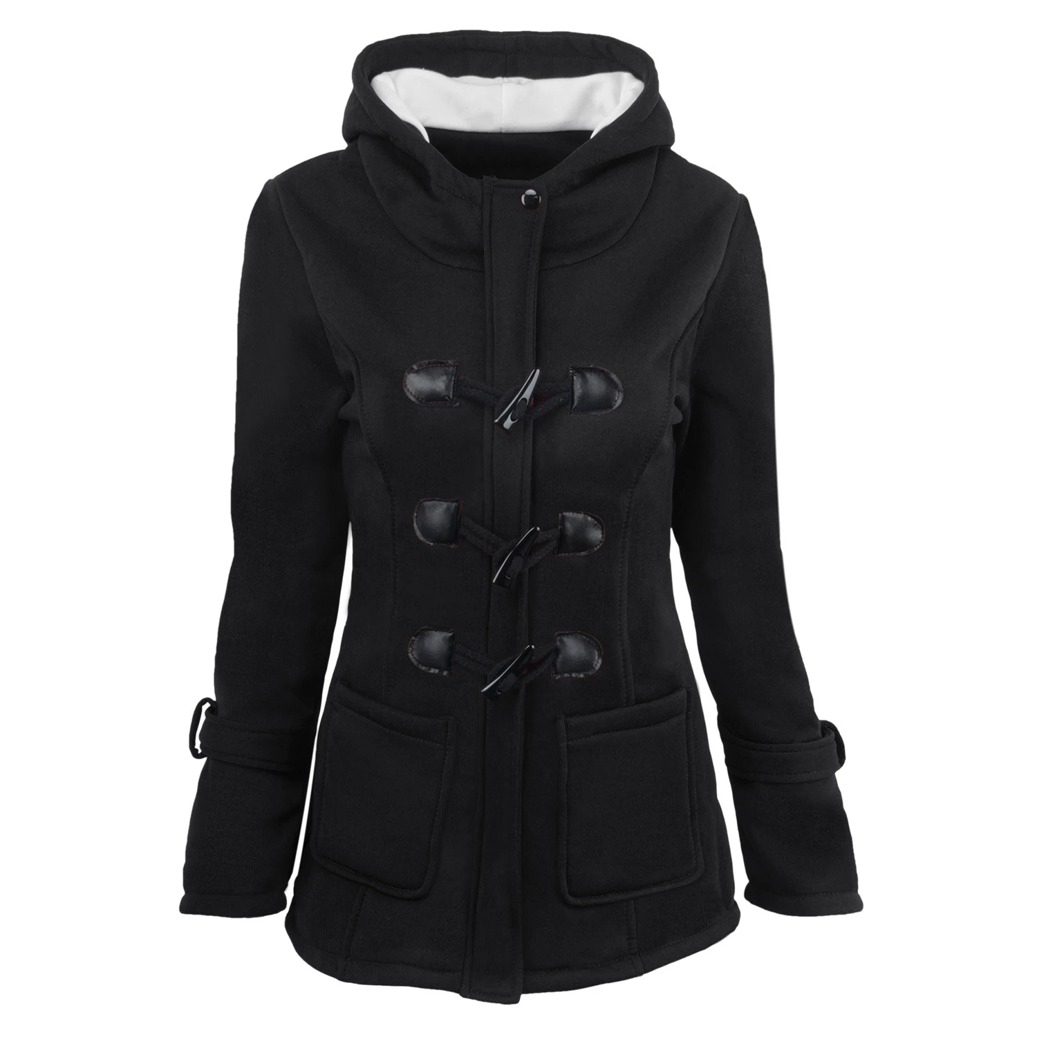 Horn button coat women thickened hooded blended jacket cotton coat women