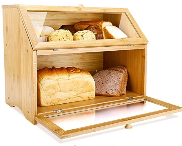 HOT sale Bread Box bamboo storage boxes &amp; bins with Lid and Clear Front Window
