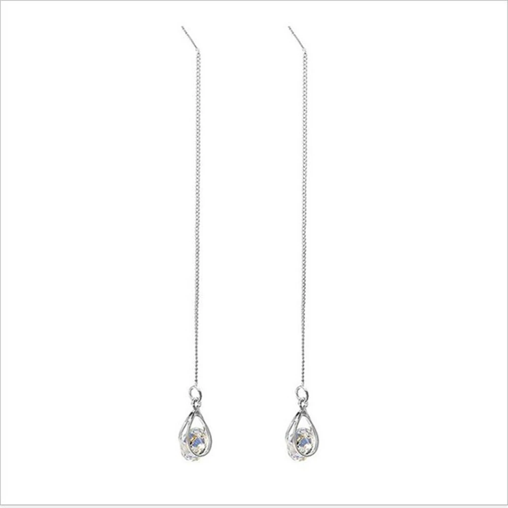Hot Sale Cubic Zircon Fashion Gold Silver Hollow Water Drop Tassel Pendant Asymmetric Earrings Long Ear Drop Dangle Earrings