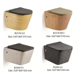 Hot sale luxury bathroom wall mounted hanging electroplated golden color ceramic black and gold wall hung wc toilet bowl