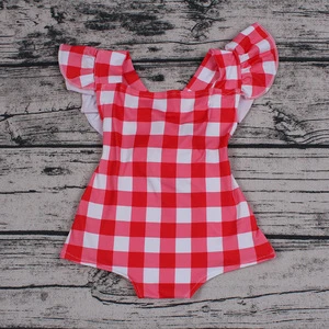 hot sale short sleeve white and red grid romper baby clothes cotton