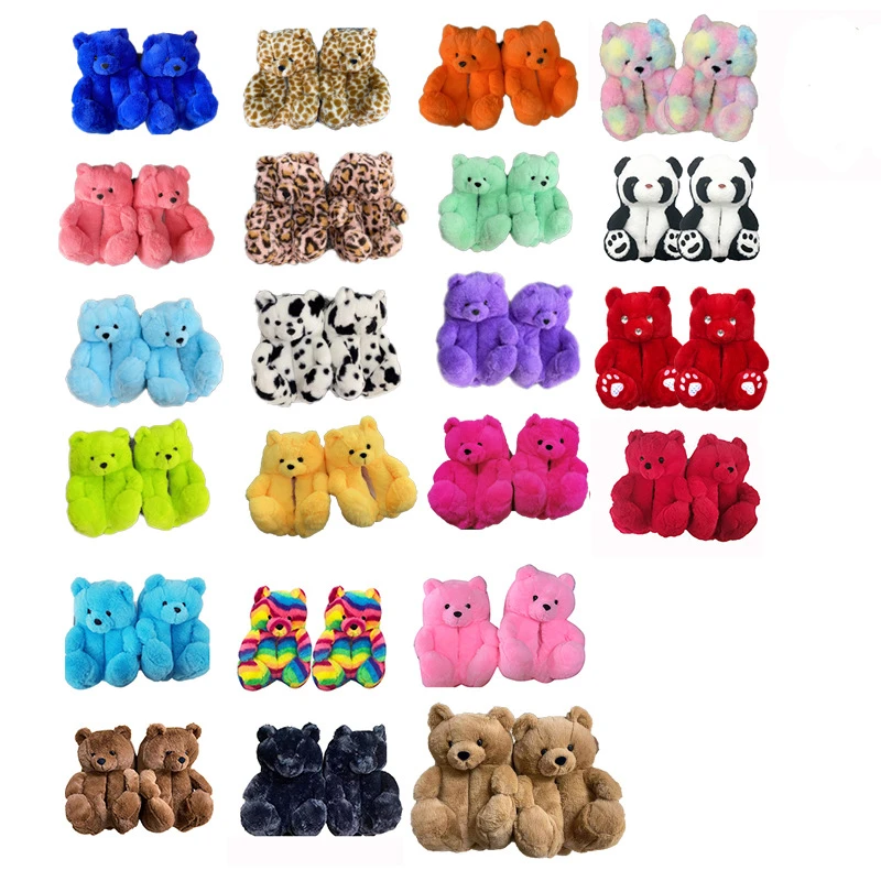 Hot wholesale NEW COLOR  furry women Teddy Bear Slippers Women Fuzzy Teddy Bear House Slippers teddy bear slippers