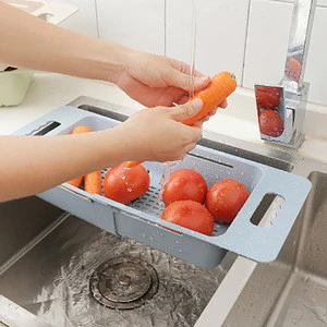 Household Kitchen Retractable Plastic Drain Basket Dishes Chopsticks Fruits Vegetables Adjustable Shelves Vegetables Wash Basket