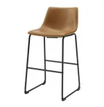 Industrial Chair Brown PU Leather Cover Upholstered Metal Bar Stool Indoor Kitchen Counter Bar Stools