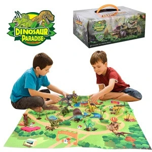 Infant baby Creating a Dino world Activity T-Rex, Triceratops, Velociraptor included toy figure realistic dinosaur play mat