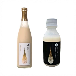 Japanese sake bottles amazake rice energy drink with rice  glass bottling yeast
