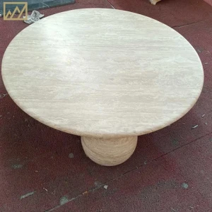 KINGS-WING  Modern Custom Side Table Center Round Table For Living Room- White Travertine Stone Plinth Table