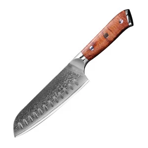Kitchen Knives VG10 Damascus Steel Santoku Knife with Rose Wood Handle Cooking Utility Slicing Chef Knife