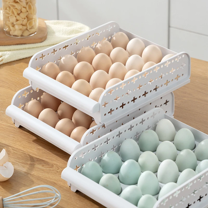 Large capacity egg storage box Drawer type egg rack plastic kitchen food egg holder