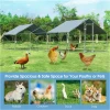 Large Chicken Coop Walk-in Metal Hen Cage with Waterproof Cover, Enclosure Playpen for Backyard Farm Outdoor