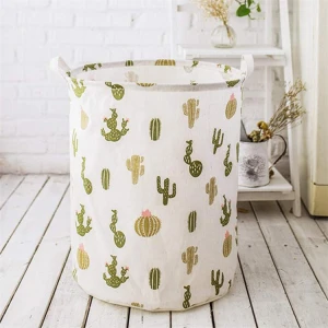 Large Laundry Hamper Bucket Waterproof Coating Cotton Laundry Basket Collapsible Washing Basket Cute Canvas Storage Basket
