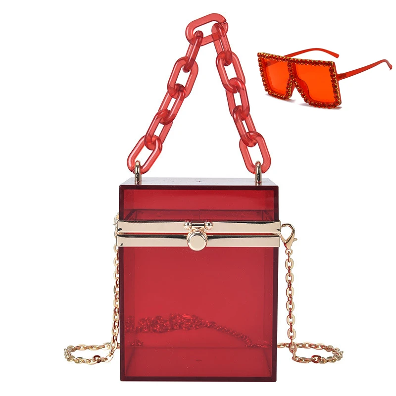 Latest trend fashion combination luxury clear acrylic women chain bags ladies handbags purse and sunglasses set