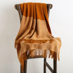 Latest Winter Thick Two-tone Patchwork Herringbone Wool Cashmere Scarf Jacquard Wave Striped Pashmina Shawl With Tassel