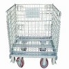 Logistics carts rolling folding stacking storage wire cages, portable metal wire mesh storage cages with wheels