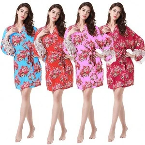 Long Style Cotton Floral Wedding Dress Robe Pajama