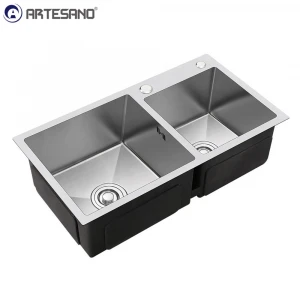 Low MOQ  Commercial Stainless Steel Undermount Double Bowl Basin Handmade Kitchen Sink