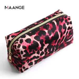 MAANGE Stand Up Square Cosmetic Makeup Organizer Storage Bags Boxes Waterproof PU Leather Zipper Leopard Makeup Box Cosmetic Bag