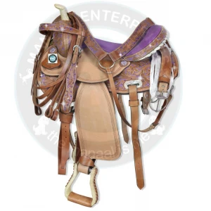 Manaal Enterprises Premium Leather Western Barrel Racing Adult Horse Saddle Get Headstall, Breast Collar, & Reins, Size 14 to 18