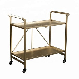 Mayco Hotel Trolley Indoor or Outdoor Gold Folding Metal Rolling Bar Service Cart