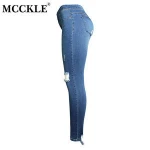 MCCKLE Womens High Waisted Holes Denim Jeans Ripped Knees Torn Hem Stretch Skinny Slim Pencil Pants Trousers Jeans Plus Size