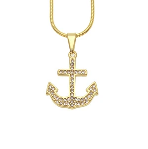 men and women ornaments rock street dance  diamond studded stainless steel boat anchor pendant necklace