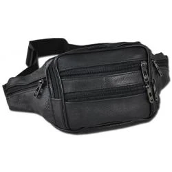 Mens Womens Black Leather Fanny Pack Waist Hip Bag Pouch 3 Zippered Pockets