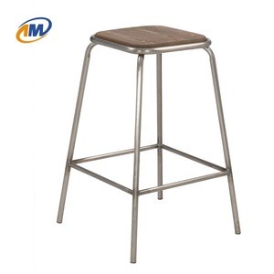 Metal Iron Tube Frame With Wooden Seat Bar Stool Furniture For Restaurant/Kitchen Island Bar Stool