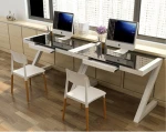 Modern Black Tempered Glass Computer Workstation Desk Surface Metal Leg Gaming Computer Desk