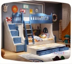 Modern childrens bed boy high and low bed with slide wooden bed