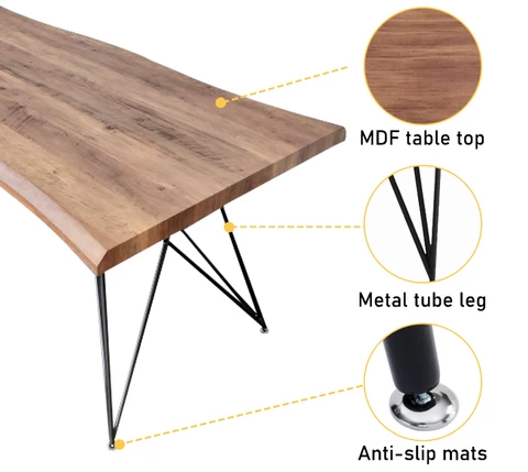 Modern design rectangle MDF restaurant wooden dining table with metal frame
