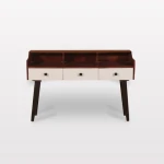 Modern Minimalist Mango Wood Office Desk with 3 White Drawers Top Shelves Brown Polished Finish Home Office Furniture