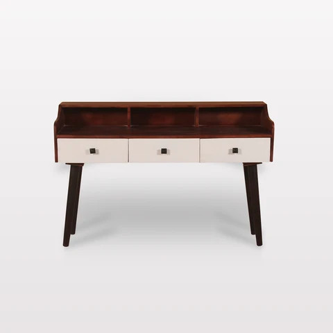 Buy Modern Minimalist Mango Wood Office Desk With 3 White Drawers Top ...