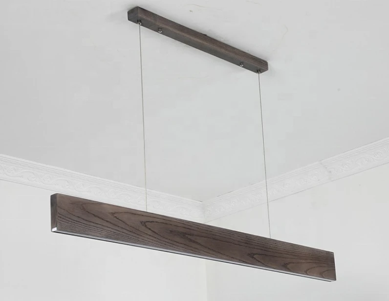 modern office led linear solid wood ceiling light fixture indoor deco living room warm light dimmable hanging pendant lamp